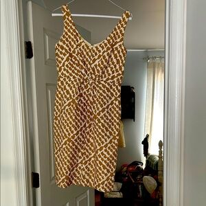 J. Crew Tan and White Patterned Midi Dress